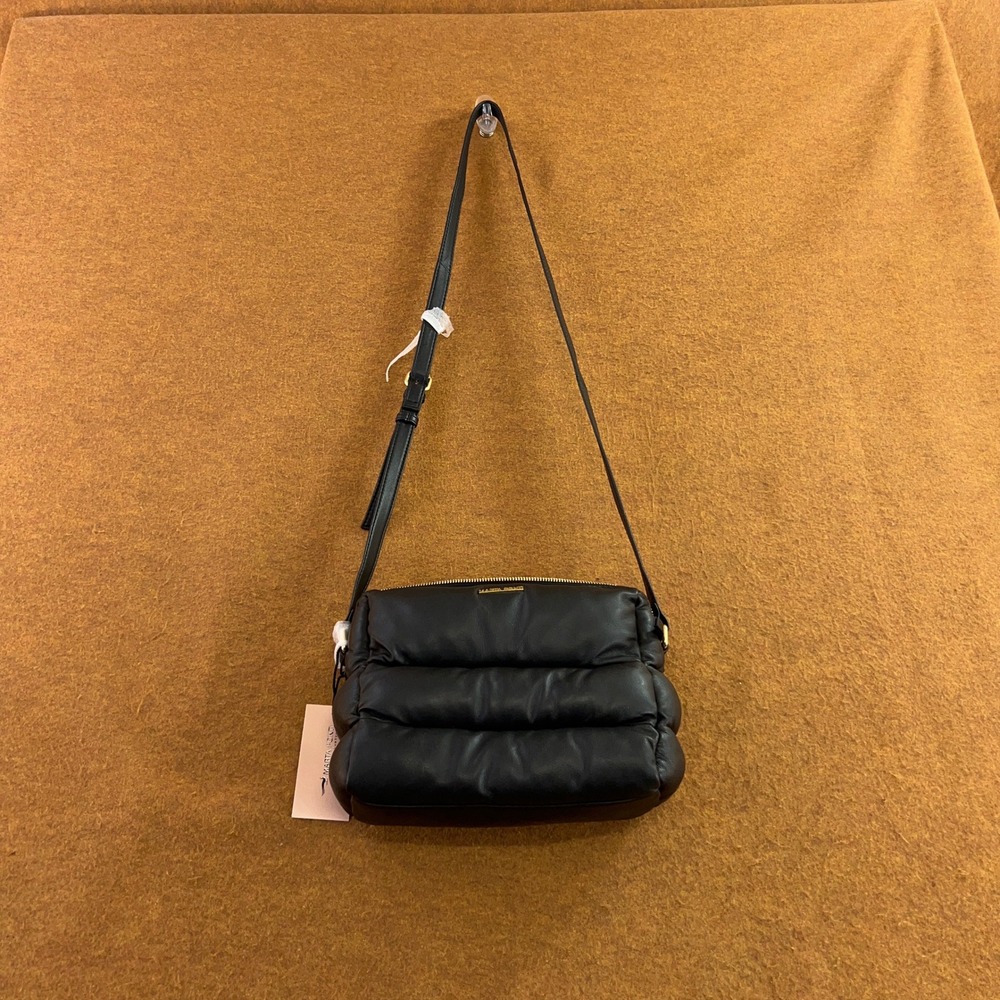 Marta Ponti Womens Medium Black Puffer Quilted Leather Crossbody Bag NWT